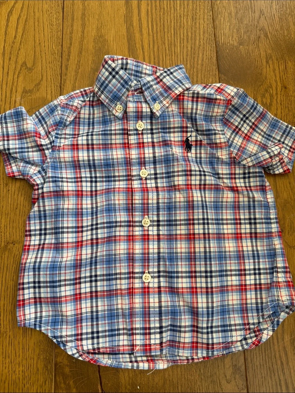 Ralph Lauren Boys Plaid Button-Down Shirt - Red, Blue & White - short sleeve 9mo
